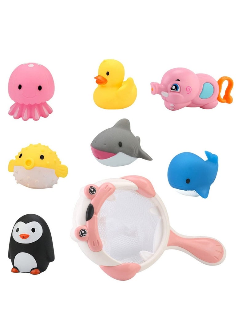 8 PCS Bath Toys Floating Wind Up Toy Mold Free Bathtub Toy For Kids Infant Scoop Net Fish Pool Toys With Spray - Image 1
