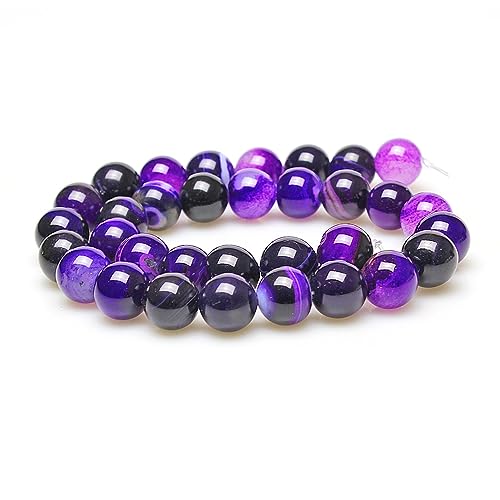 MJDCB Natural Stone Beads Purple Striped Agate Round Loose Beads for Jewelry Making DIY Bracelet Necklace (12mm) - Image 2