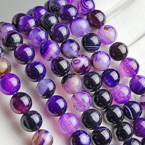 MJDCB Natural Stone Beads Purple Striped Agate Round Loose Beads for Jewelry Making DIY Bracelet Necklace (12mm) - Image 4