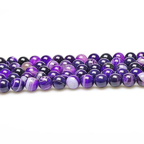 MJDCB Natural Stone Beads Purple Striped Agate Round Loose Beads for Jewelry Making DIY Bracelet Necklace (12mm) - Image 3