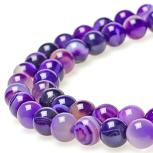 MJDCB Natural Stone Beads Purple Striped Agate Round Loose Beads for Jewelry Making DIY Bracelet Necklace (12mm) - Image 1