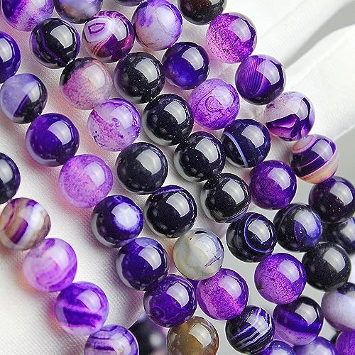 MJDCB Natural Stone Beads Purple Striped Agate Round Loose Beads for Jewelry Making DIY Bracelet Necklace (12mm) - Image 5