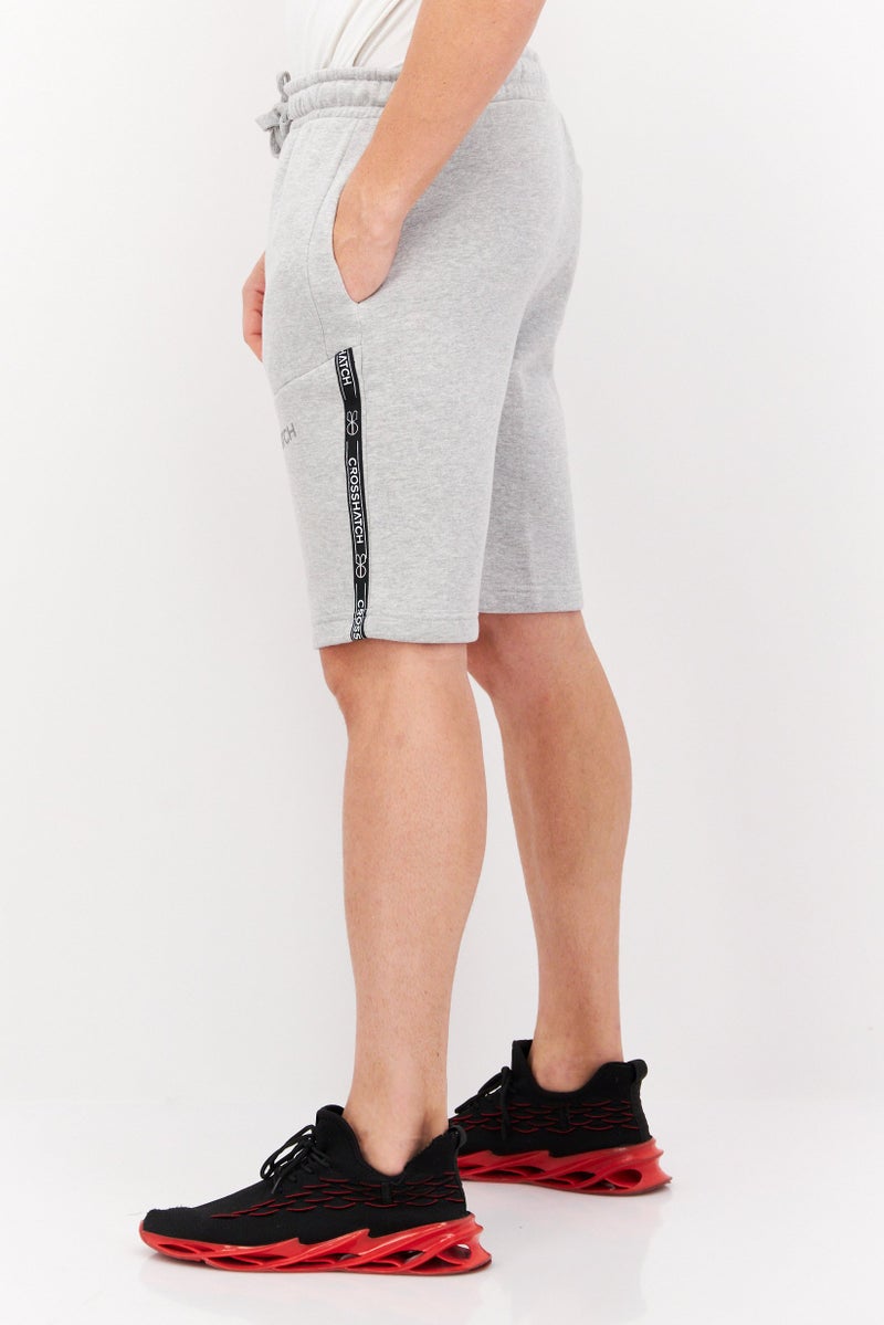 CROSSHATCH Men Drawstring Brand Logo Basic Shorts, Grey - Image 3