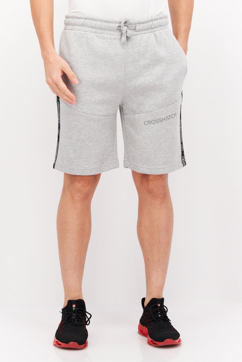 CROSSHATCH Men Drawstring Brand Logo Basic Shorts, Grey - Image 1