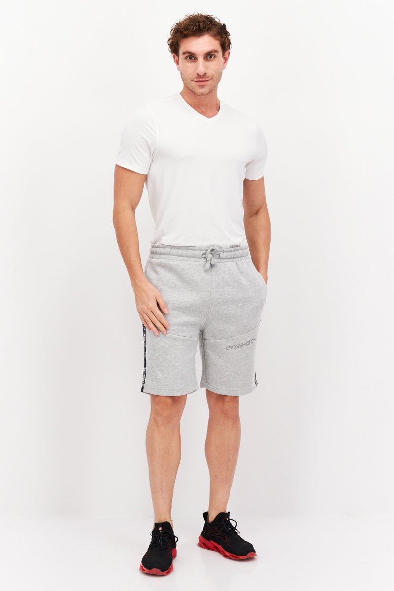 CROSSHATCH Men Drawstring Brand Logo Basic Shorts, Grey - Image 2