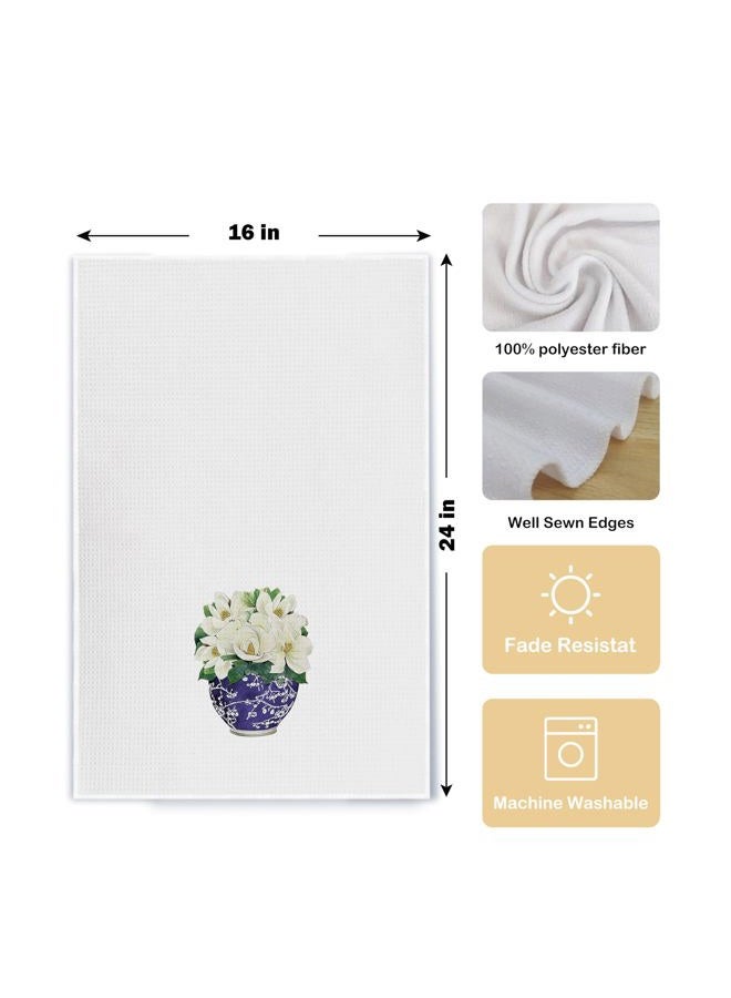 Qpenm Chinoiserie Vase Kitchen Tea Towel Set of 2 - Floral Chinoiserie Dish Towels for Kitchen, Vintage Chinoiserie Kitchen Towels Set, Chinoiserie Waffle Weave Hand Towels for Bathroom 16 X 24 Inch - Image 5