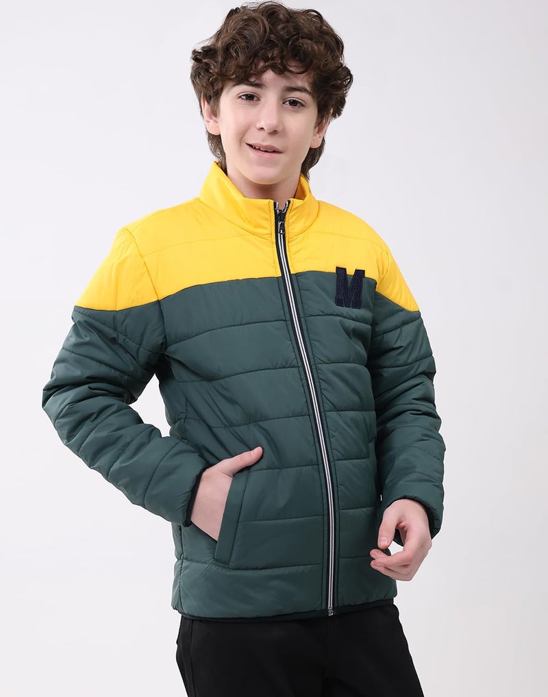 Monte Carlo Boys’ Regular Fit Jacket | Solid Pattern | Mock Neck | Full Sleeves | Zip Closure | Cozy Stylish Warm Winter Casual Jacket For Boys Green 7-8 YR (Pack Of 1) - Image 3