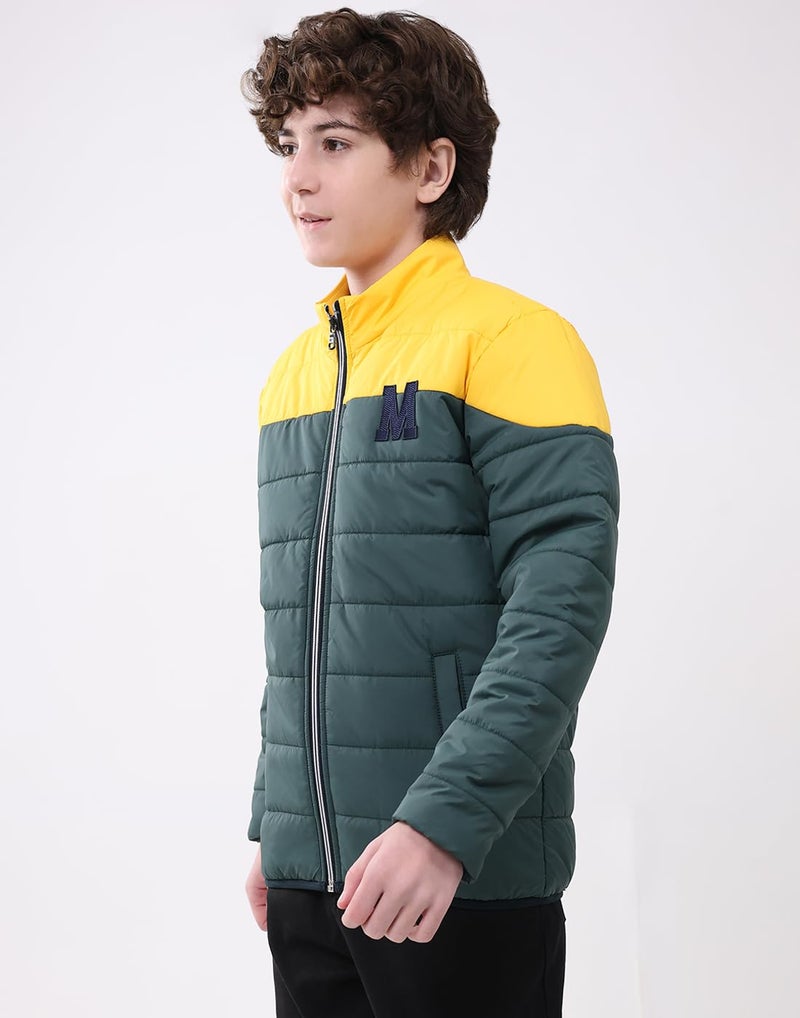 Monte Carlo Boys’ Regular Fit Jacket | Solid Pattern | Mock Neck | Full Sleeves | Zip Closure | Cozy Stylish Warm Winter Casual Jacket For Boys Green 7-8 YR (Pack Of 1) - Image 2