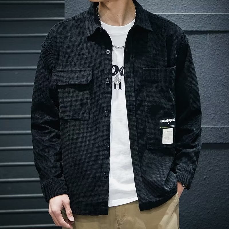 Spring and Autumn waffle heavy texture shirt mens Japanese fashion brand workwear shirt long sleeve loose plus size casual jacket 3043 apricot  - Image 5