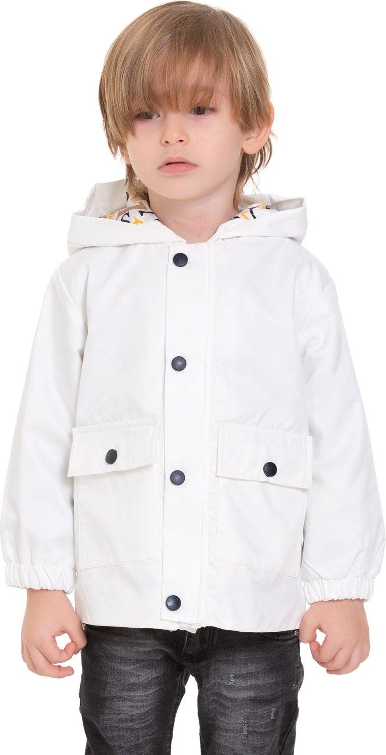 Zepkids Hooded Long Sleeve Bear Printed White Color Boy Raincoat  - Image 1