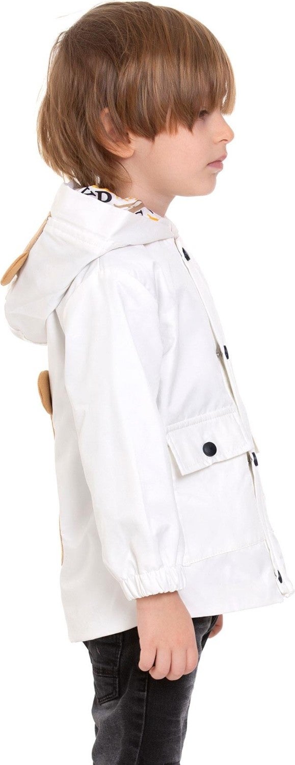 Zepkids Hooded Long Sleeve Bear Printed White Color Boy Raincoat  - Image 2