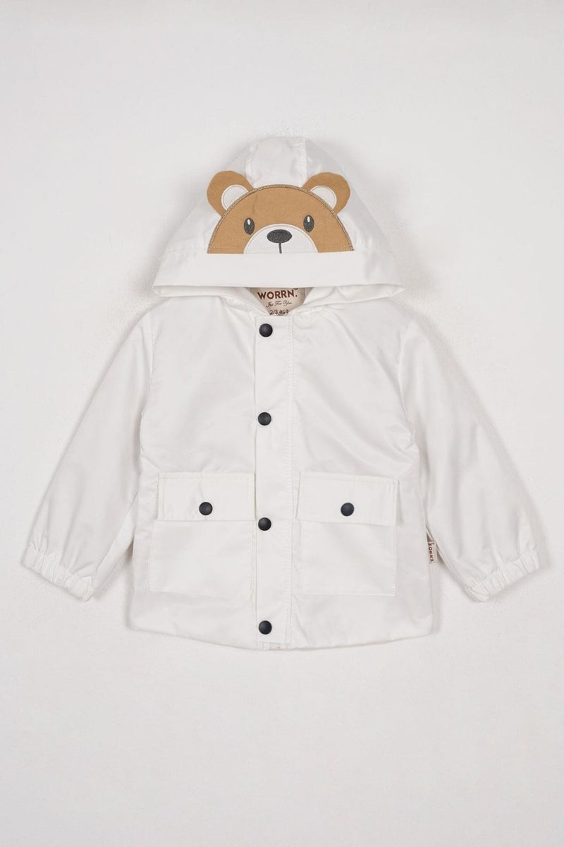 Zepkids Hooded Long Sleeve Bear Printed White Color Boy Raincoat  - Image 5