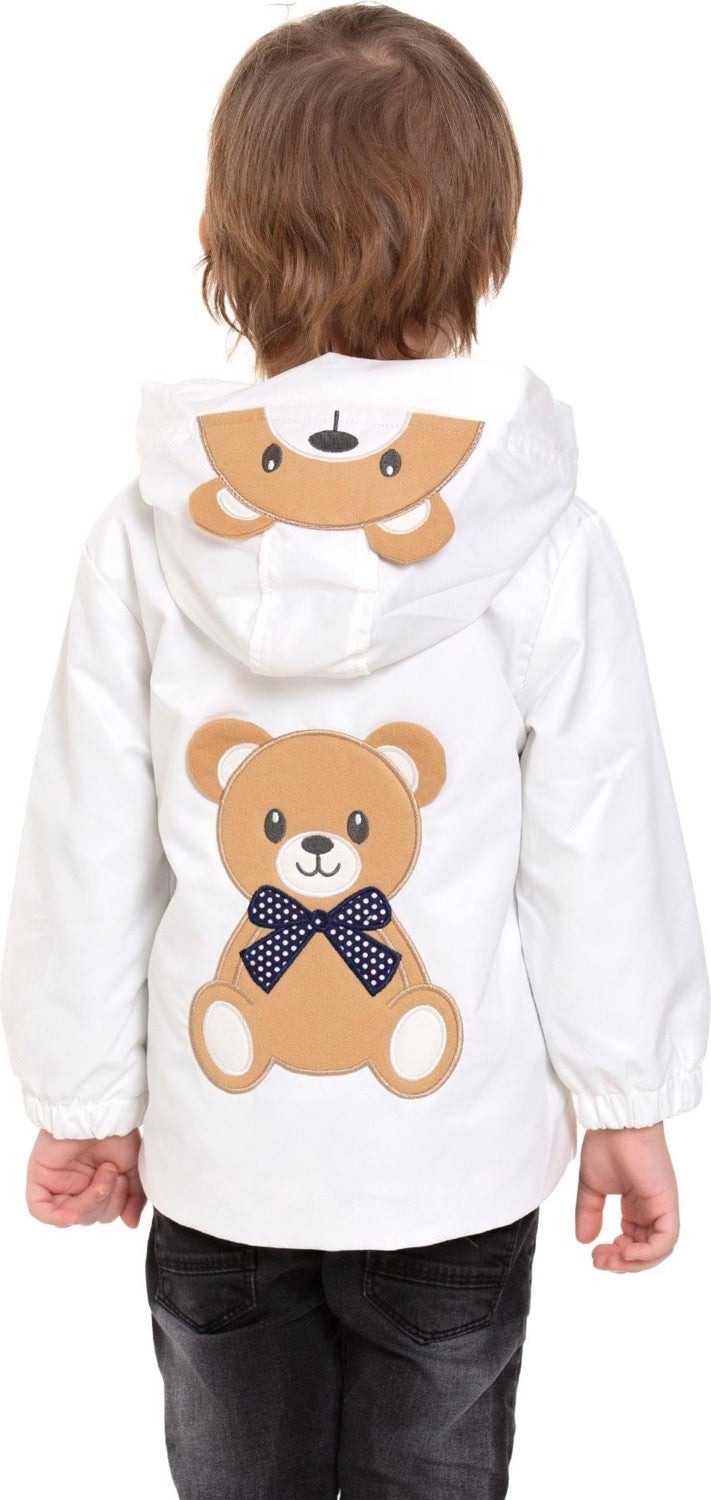 Zepkids Hooded Long Sleeve Bear Printed White Color Boy Raincoat  - Image 3