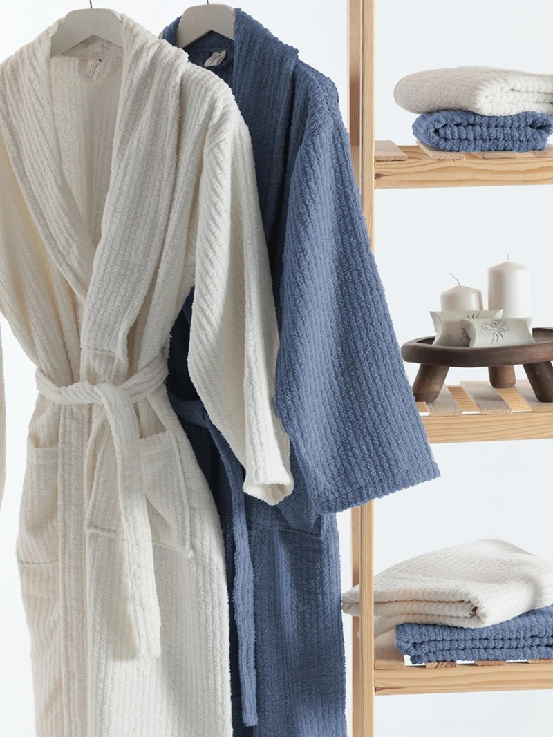 فافورا Line luxury 8 piece family bathrobe set - indigo - cream