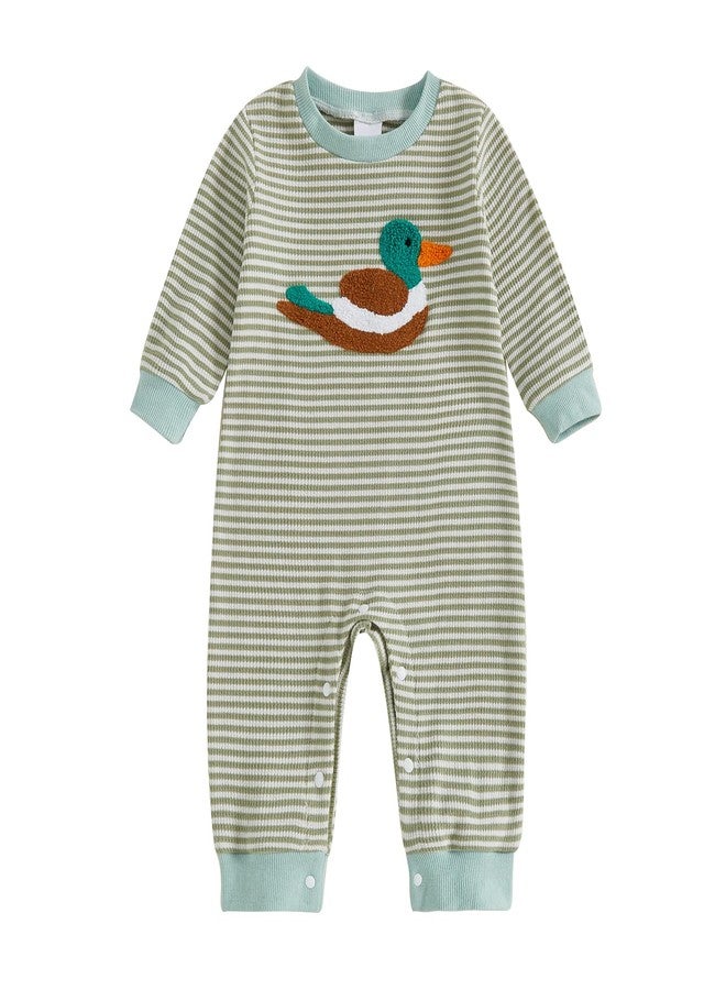 Gureui Newborn Baby Boy Fall Winter Mallard Duck Clothes Long Sleeve Romper Onesie Jumpsuit Infant Hunting Clothes (A Green Duck, 6-12 Months) - Image 1