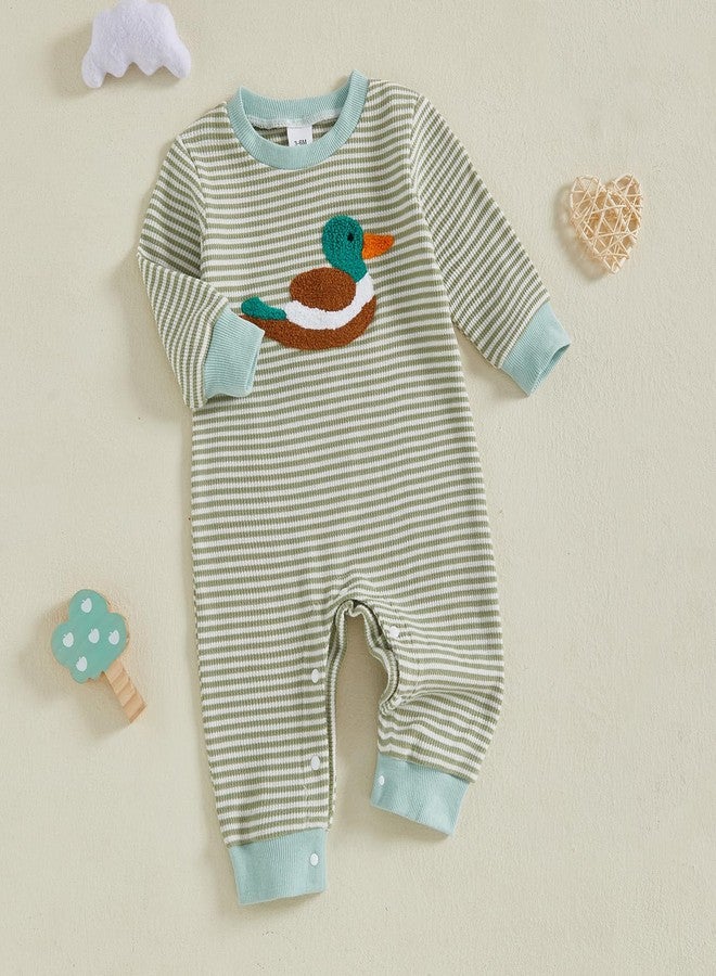 Gureui Newborn Baby Boy Fall Winter Mallard Duck Clothes Long Sleeve Romper Onesie Jumpsuit Infant Hunting Clothes (A Green Duck, 6-12 Months) - Image 3
