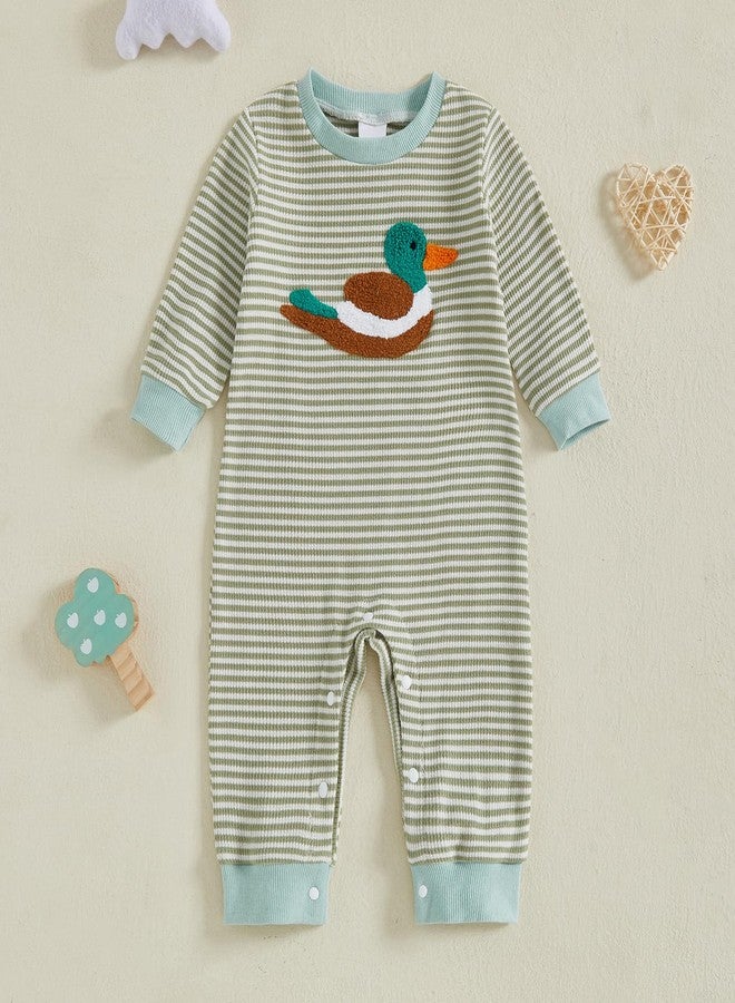 Gureui Newborn Baby Boy Fall Winter Mallard Duck Clothes Long Sleeve Romper Onesie Jumpsuit Infant Hunting Clothes (A Green Duck, 6-12 Months) - Image 2