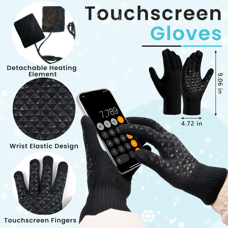 QZUnique Heated Hat Scarf Gloves Set - 3 Pcs Winter Heated Gloves for Arthritis Hands Rechargeable Warming Beanie Scarf for Women Men (Black) - Image 3