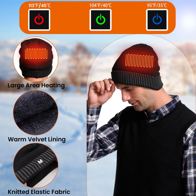 QZUnique Heated Hat Scarf Gloves Set - 3 Pcs Winter Heated Gloves for Arthritis Hands Rechargeable Warming Beanie Scarf for Women Men (Black) - Image 2