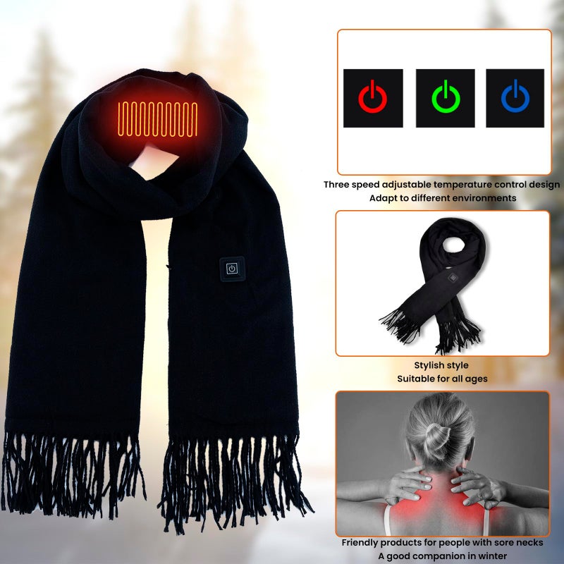 QZUnique Heated Hat Scarf Gloves Set - 3 Pcs Winter Heated Gloves for Arthritis Hands Rechargeable Warming Beanie Scarf for Women Men (Black) - Image 4