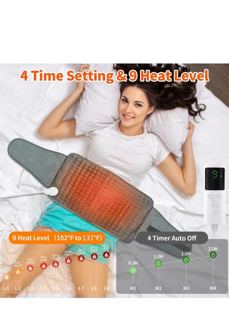 XUN Electric Heating Pad for Back Pain Relief with Adjustable Belt, 9 Heat Levels & 4 Timer Auto Off, Fast Soft Heat Pad for Cramps, Lumbar, Neck, Shoulder – A Warm Gift for Family - Image 5