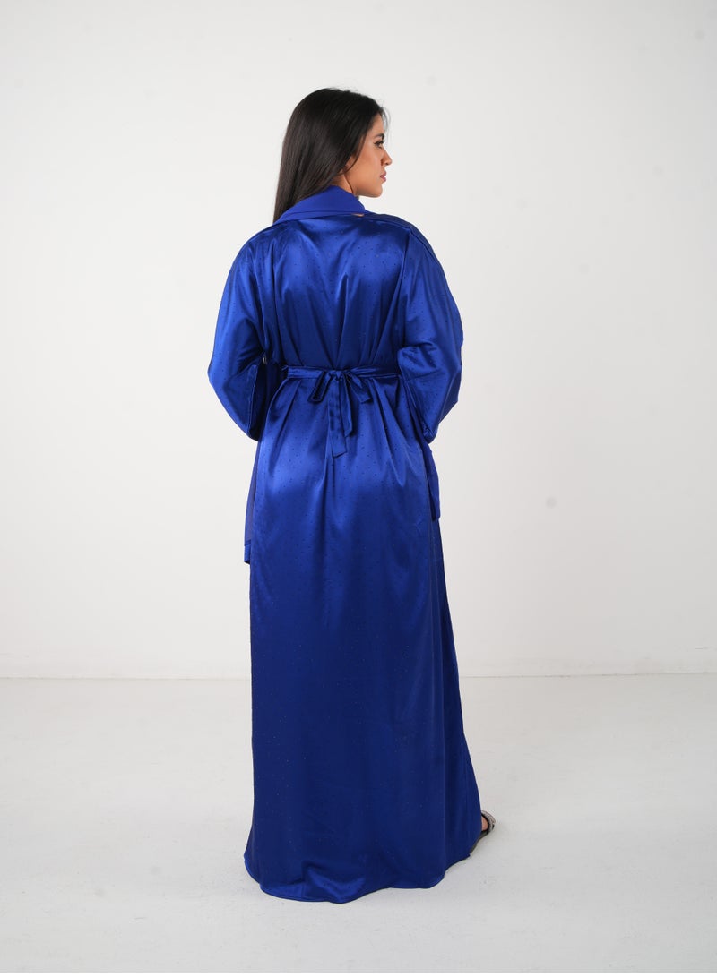 JAMEELA Dark Blue Bling Open Abaya 3 pieces Set - Image 3