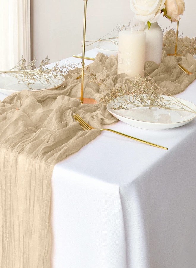eQFeast 2 Pack Champagne Cheesecloth Table Runners, 10Ft Gauze Table Runner Rustic Wedding Cheese Cloths Decor for Bridal Baby Shower Birthday Party Centerpiece Thanksgiving Decorations - Image 1