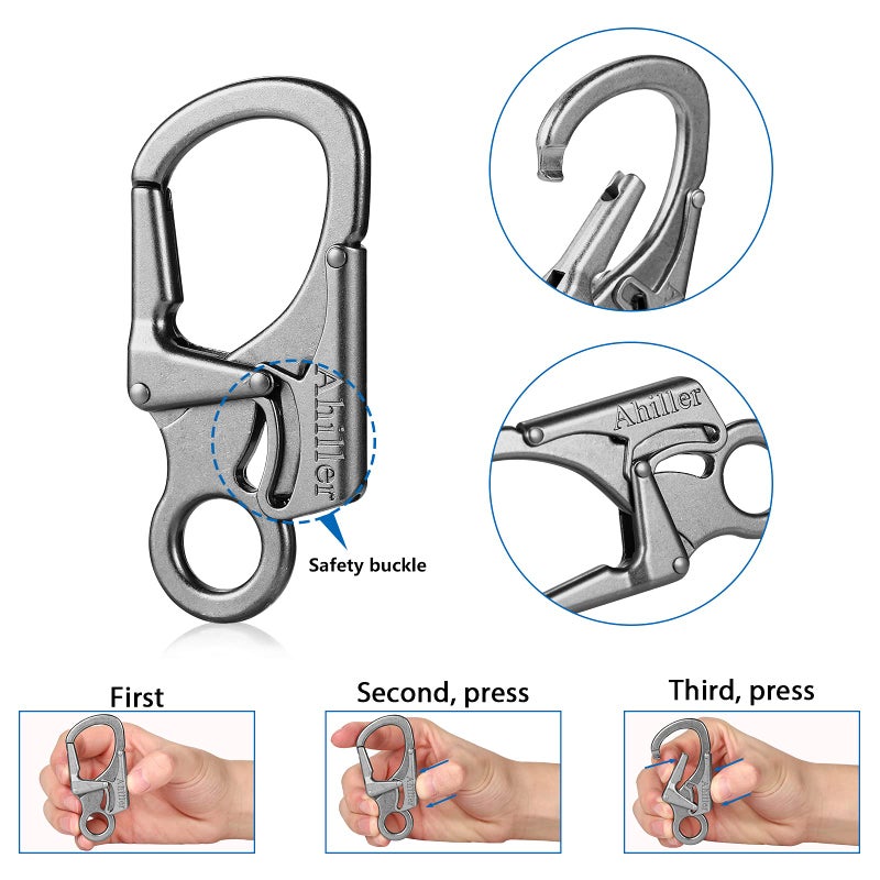 Ahiller Carabiner Clip, Double Anti-Misopening Locking Design, 3" Zinc Alloy Heavy Keychain for Outdoor Camping Hiking, Key Ring Clip (Gunmetal-2P) - Image 3