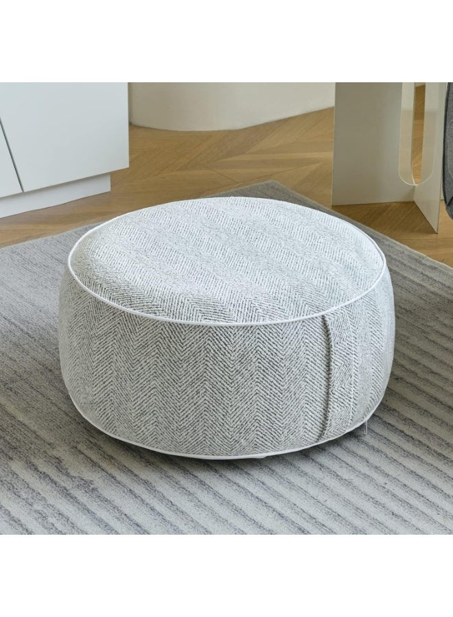 Inflatable Pouf Ottoman, 21x10 Inches Stuffed Chenille Ottoman with Inflatable PVC Liner, Foot Rest with Portable Handle, Round Floor Pillow for Living Room, Bedroom, Kids Room , grey - Image 3
