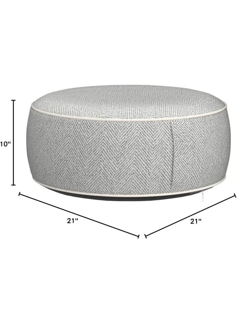Inflatable Pouf Ottoman, 21x10 Inches Stuffed Chenille Ottoman with Inflatable PVC Liner, Foot Rest with Portable Handle, Round Floor Pillow for Living Room, Bedroom, Kids Room , grey - Image 2