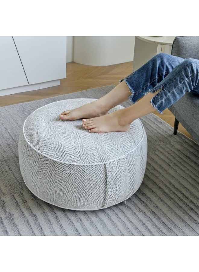 Inflatable Pouf Ottoman, 21x10 Inches Stuffed Chenille Ottoman with Inflatable PVC Liner, Foot Rest with Portable Handle, Round Floor Pillow for Living Room, Bedroom, Kids Room , grey - Image 1