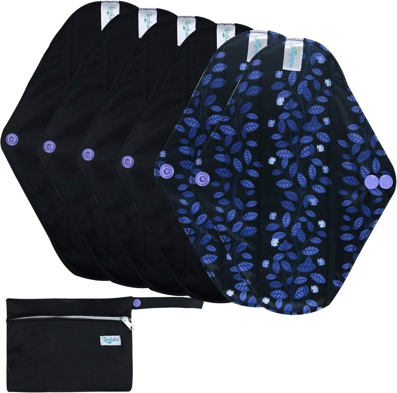 Leekalos Leekalos Reusable Menstrual Pads - Bamboo Menstrual Cloth Pads | Light Incontinence Pads | Reusable Sanitary Pads - Pack of 6, 1 Cloth Mini Wet Bag