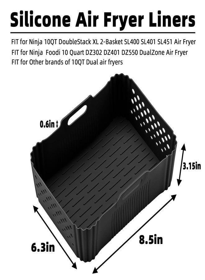 LYHOLKEER Silicone Air Fryer Liners for Ninja 10QT DoubleStack XL 2-Basket SL401 SL400 SL451 Airfryer,2PCS Reusable Rectangle Perforated Silicone Liners for Ninja DZ302 DZ401 DZ550 Dual Air Fryer Accessories - Image 2
