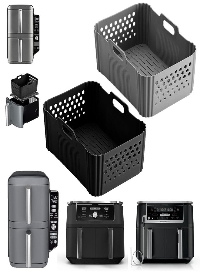 LYHOLKEER Silicone Air Fryer Liners for Ninja 10QT DoubleStack XL 2-Basket SL401 SL400 SL451 Airfryer,2PCS Reusable Rectangle Perforated Silicone Liners for Ninja DZ302 DZ401 DZ550 Dual Air Fryer Accessories - Image 1