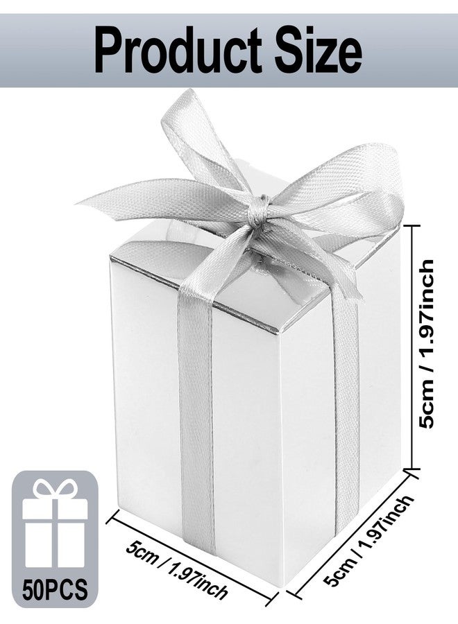 COCPOK 50 Pack Silver Gift Boxes, 2x2x2 inch Gift Box, Small Candy Boxes with Lids and Ribbons, Paper Favor Box for Wedding Bridal Shower Baby Shower Birthday Party - Image 2