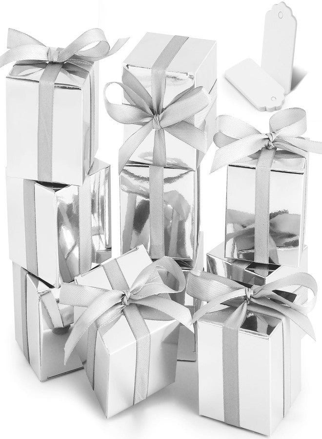 COCPOK 50 Pack Silver Gift Boxes, 2x2x2 inch Gift Box, Small Candy Boxes with Lids and Ribbons, Paper Favor Box for Wedding Bridal Shower Baby Shower Birthday Party - Image 1