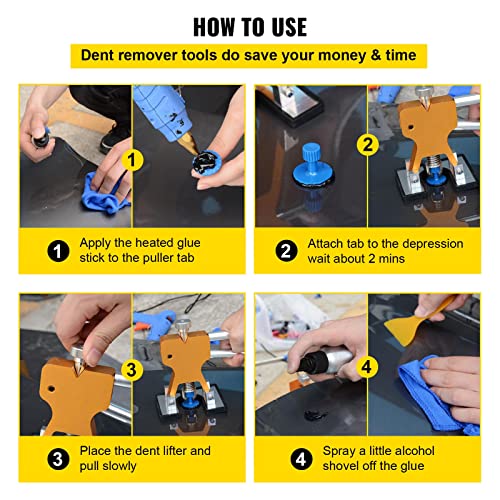 VEVOR Paintless Dent Removal Rods, 89 PCS Paintless Dent Repair Tools, Golden Lifter Puller Car Dent Repair Kit, Glue Puller Tabs Dent Puller Kit for Auto Dent Removal, Minor Dents, Door Dings - Image 4