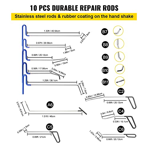 VEVOR Paintless Dent Removal Rods, 89 PCS Paintless Dent Repair Tools, Golden Lifter Puller Car Dent Repair Kit, Glue Puller Tabs Dent Puller Kit for Auto Dent Removal, Minor Dents, Door Dings - Image 5
