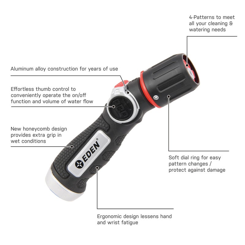 Eden 96845 Pro Metal Thumb-Control Straight 4-Pattern Turbo Nozzle W/Quick Connector Starter Set, High Pressure Garden Sprayer for Hose - Image 2