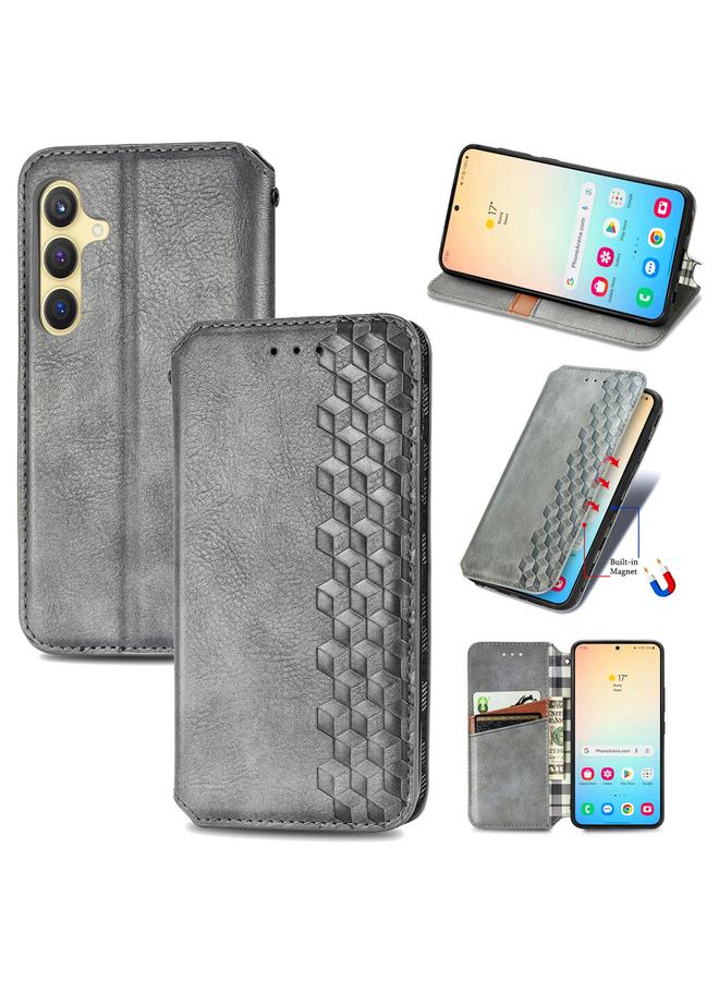 اس-توب جراب لهاتف Samsung Galaxy S24+ 5G جراب هاتف جلدي مغناطيسي مضغوط بشبكة مكعبة - Image 1