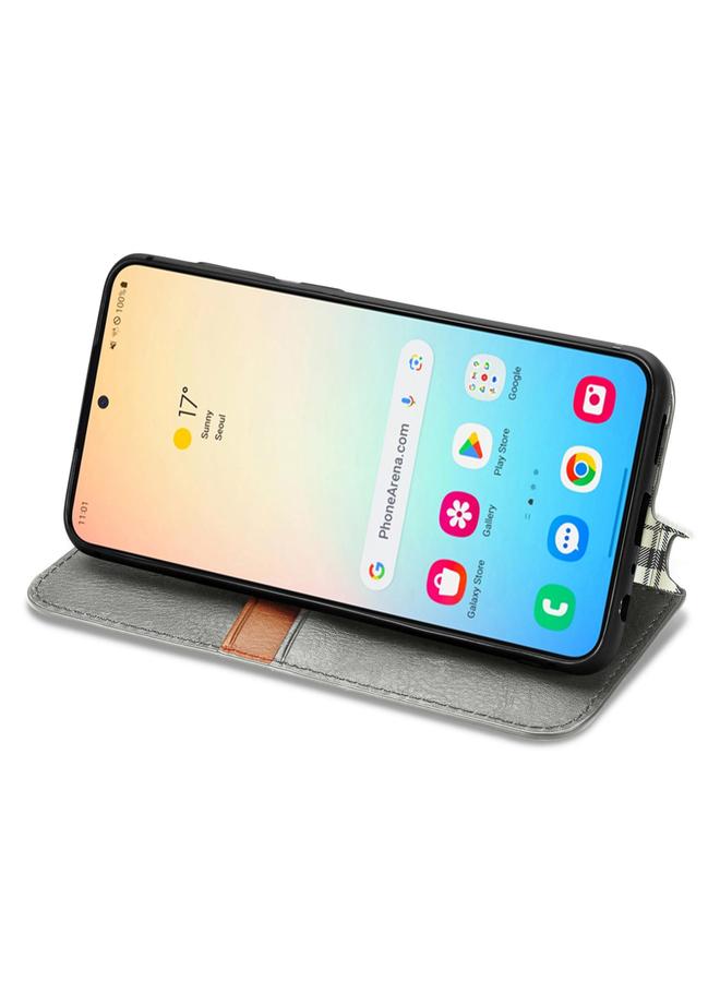 اس-توب جراب لهاتف Samsung Galaxy S24+ 5G جراب هاتف جلدي مغناطيسي مضغوط بشبكة مكعبة - Image 4