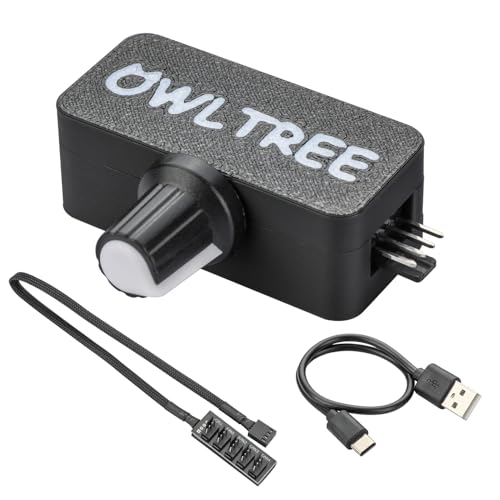 OwlTree 4 Pin 12V PWM Fan Controller with Type C USB Power Cable and 4Pin 5 Way PWM Fan Splitter Hub,PWM Fan Speed Controller with 15-18W, 1.2-1.5A Output, 5V Input - Image 1