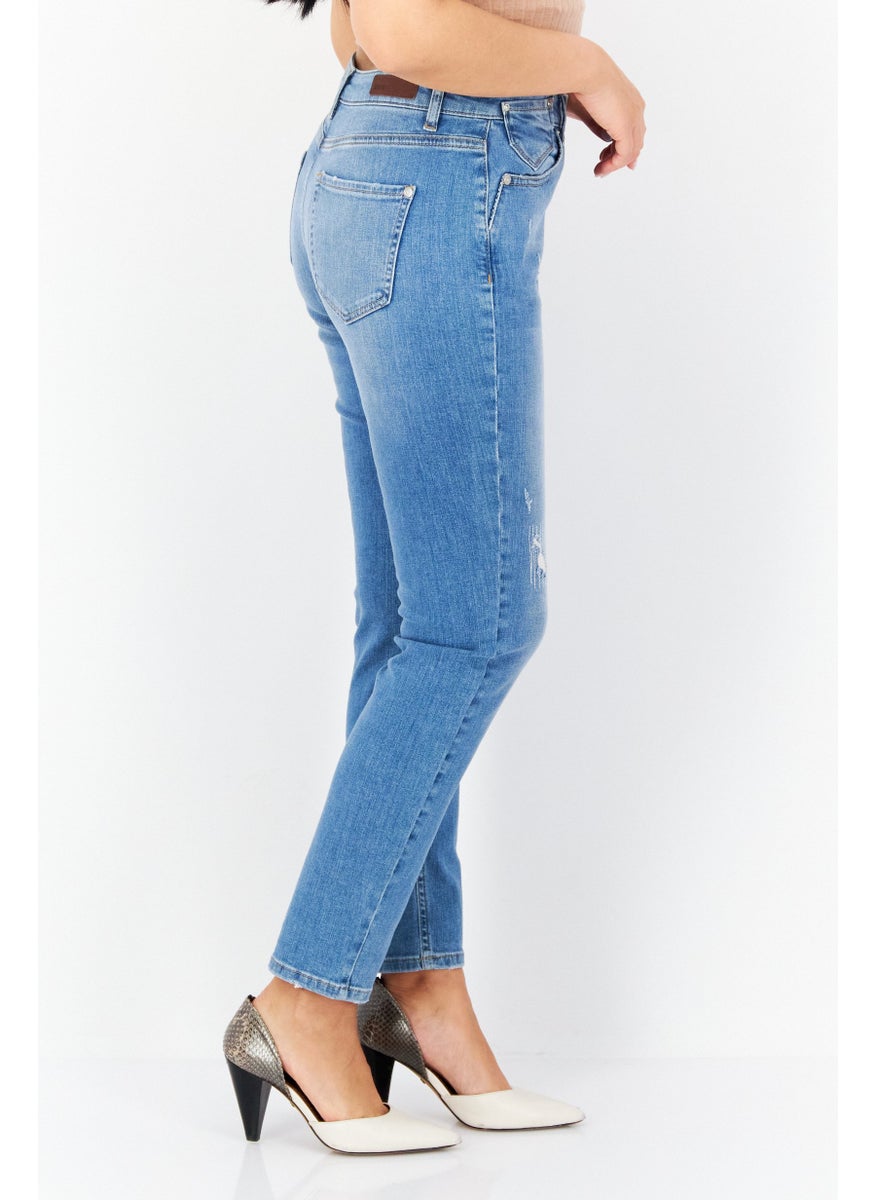Zero Women Relaxed Fit Washed Stretchable Denim Jeans, Blue  - Image 4