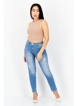 Zero Women Relaxed Fit Washed Stretchable Denim Jeans, Blue  - Image 3