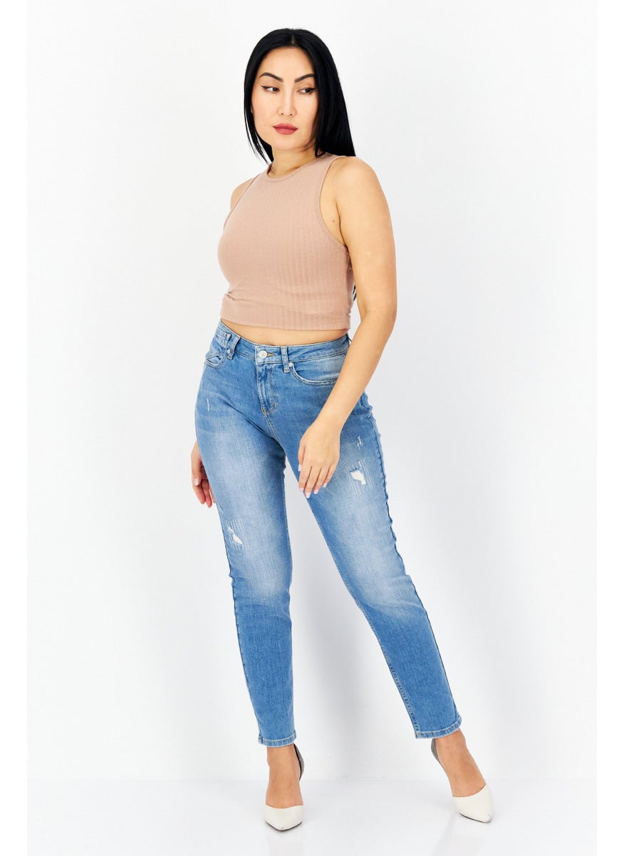 Zero Women Relaxed Fit Washed Stretchable Denim Jeans, Blue  - Image 3
