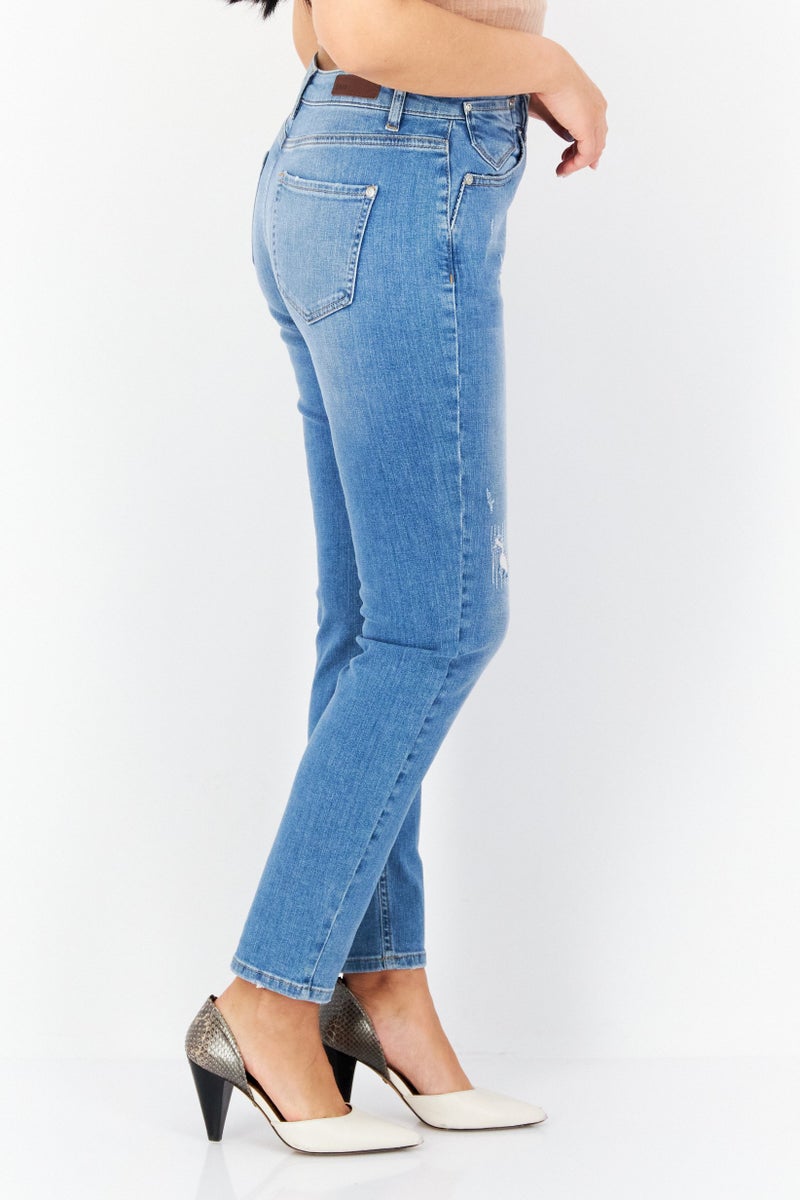 Zero Women Relaxed Fit Washed Stretchable Denim Jeans, Blue - Image 4