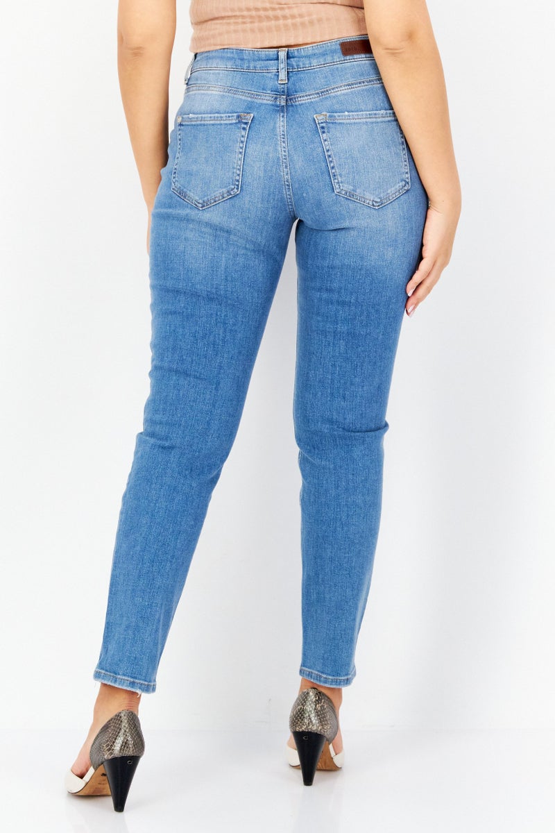 Zero Women Relaxed Fit Washed Stretchable Denim Jeans, Blue - Image 4