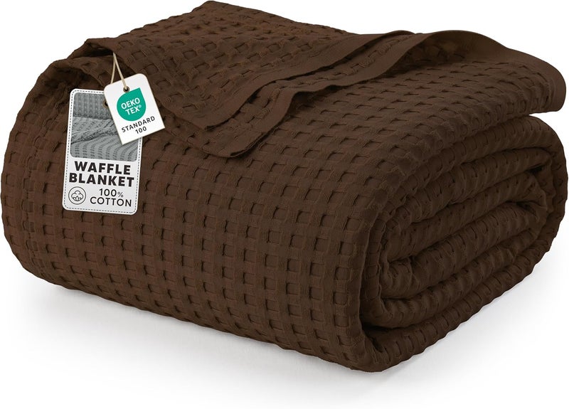 Utopia Bedding Cotton Waffle Blanket 300 GSM (Brown - 228x182 cm) Soft Lightweight Breathable Bed Blanket Big Size Layering Any Bed for All Season - Image 1