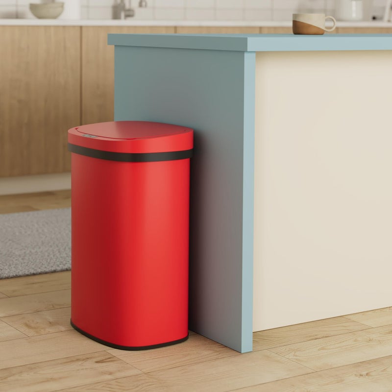 BestOffice Kitchen Trash Can Bathroom Bedroom Office Garbage Can with Lid Automatic Touch Free Waste Bin Stainless Steel 13 Gallon / 50L,Red - Image 2