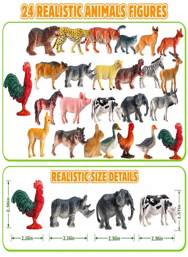 KIZZYEA 24PCS Animal Figures Set for Kids, Realistic Wild & Farm Animals Toy Playset with Elephant, Tiger, Cow, Horse, Educational Learning Safari Zoo Farm Animal Toys for Toddlers Boys Girls - Image 2